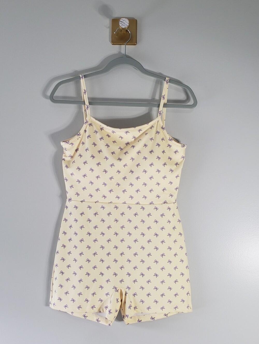 Happy Camp3r NWT Romper XL Yellow Gingham Bows Spaghetti Straps Soft Activewear
